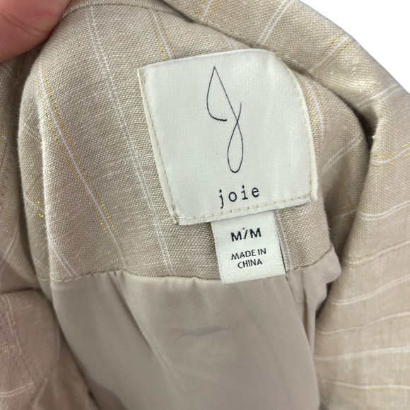 Joie Linen Blend Pinstripe Blazer M Beige Metallic Gold Double Breasted Pockets - Picture 11 of 11
